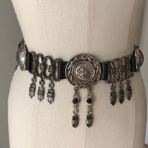 Silver and black leather decorative belt